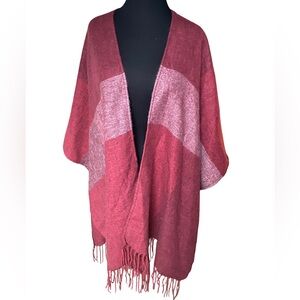 Woolrich red and pink soft cozy shawl poncho with tassels one size fits most